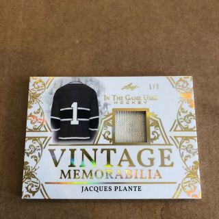 2020/21 Leaf Itg Rare Vintage Memorabilia Jacques Plante 1/1 Wow