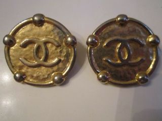 Authentic Chanel Gold Tone Earrings - Cc Logo - 1 3/8 " - Vintage - Signed - Ofc - 3