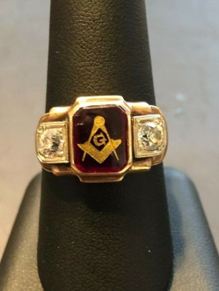 Men’s Masonic Ring 1/2 Carat Diamonds Tw 10k Yellow Gold Vintage