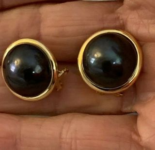 Extremely Rare Vintage Black/grayish Mabe Pearl Earrings 14 Karat Gold