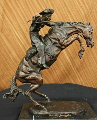 Vintage Frederic Remington Statue Horse Bronco Buster Bronze Marble Cowboy Deal