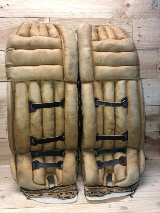 Heaton Vintage Goalie Leg Pads Ice Hockey “hd 1985” Tan Good 27” Tall