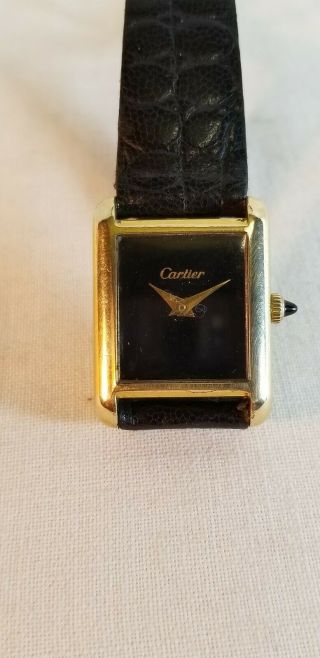 Womens Vintage Tank Cartier 18k Gold Electroplated Watch Swiss Eta - Cal.  2512 - 1