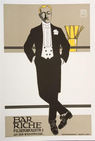 Bar Riche Vintage Fashion Poster Fine Art Lithograph Hans Rudi Erdt S2