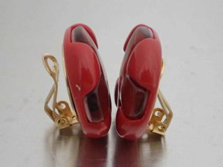Auth CHANEL Vintage CC Logo Clip on Earrings Red/Orange/Gold Resin - e47027a 3