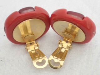 Auth CHANEL Vintage CC Logo Clip on Earrings Red/Orange/Gold Resin - e47027a 6