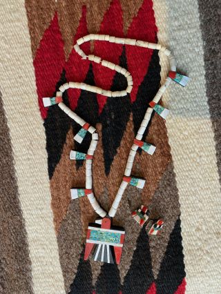 Vintage Santo Domingo Kewa Thunderbird Necklace & Earrings Depression Harvey Era