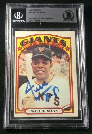 Willie Mays 1972 Topps Last Giants Card Signed Autographed Beckett Bas Vintage