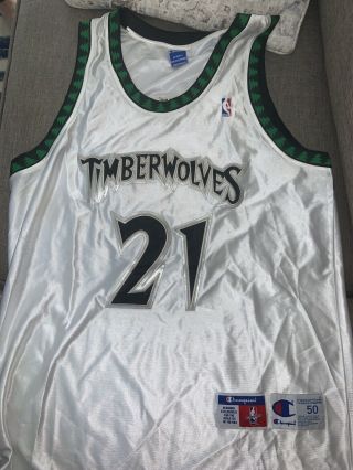 Vtg Authentic Nba Minnesota Timberwolves Kevin Garnett Champion Jersey Size 50