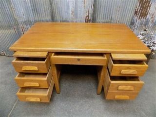 Oak Wood Desk School Teacher Office Vintage Mid Century Factory Table v, 3