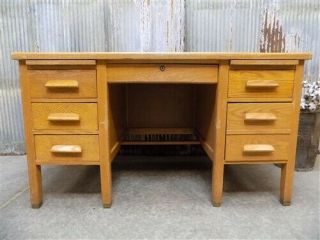 Oak Wood Desk School Teacher Office Vintage Mid Century Factory Table v, 4