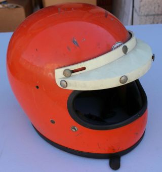Vintage 1970 Bell Star Toptex Orange Full Face Racing Motorcycle Helmet & Visor
