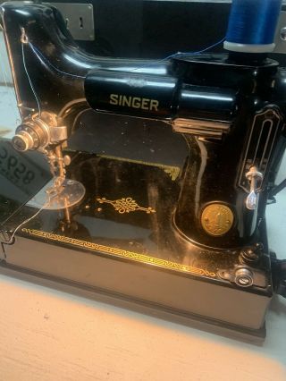 Vintage Singer 221 - 1 Featherweight Portable Sewing Machine And Case Lamp 2