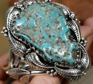 Old Pawn Vintage Navajo Handmade Sterling Natural Chunky Turquoise Bracelet