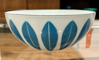 Vintage Cathrineholm 8” Turquoise Teal Blue On White Lotus Enamel Bowl Htf