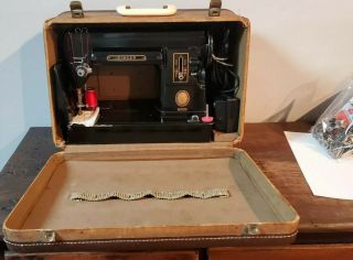 Vintage Black Singer 301A Slant Needle Long Bed Sewing Machine with Case 2