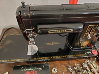 Vintage Black Singer 301A Slant Needle Long Bed Sewing Machine with Case 3