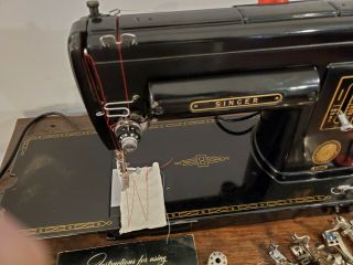 Vintage Black Singer 301A Slant Needle Long Bed Sewing Machine with Case 4