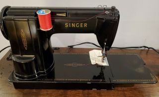 Vintage Black Singer 301A Slant Needle Long Bed Sewing Machine with Case 6