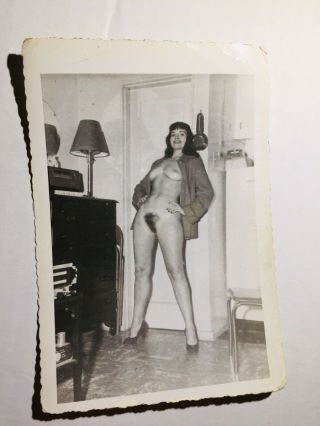 Vtg 50’s Bettie Page Nude Home Snapshot Risque Pinup Photo Kodak Velox