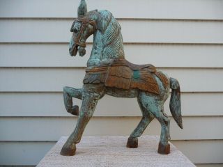 Vintage 23 1/2 " Tall Hand Carved & Painted Wooden Horse Statue (carousel Style)