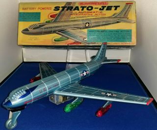 Vintage Nomura T.  N.  Tin Strato Jet B - 47 Us Air Force Jet Tin Airplane And Box