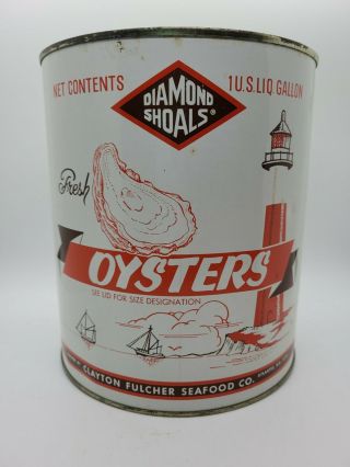Vintage Collectible 1 Gallon Diamond Shoals Oyster Can - Clayton Fulcher Seafood