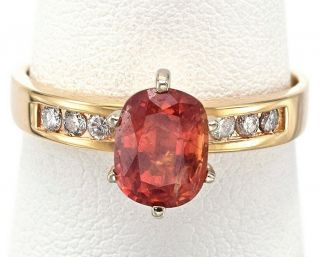 Gia Certified Vintage 14k Gold 1.  39ct Orange Sapphire & Diamond Band Ring E/f Vs
