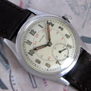 Mens 1940s Concord Wwii Military Stainless 17j Vintage Swiss Made Watch