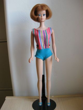 Vintage Redhead Barbie American Girl With Swimsuit & Open Toe Shoes -