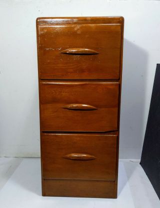 Vintage Antique Art Deco Butterscotch Wood 3 - Drawer Filing Cabinet Storage 2