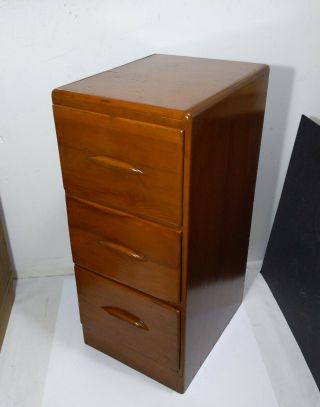 Vintage Antique Art Deco Butterscotch Wood 3 - Drawer Filing Cabinet Storage 3