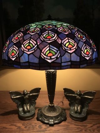 No Reserv Arts Crafts Vintage Leaded Slag Glass Bradley Hubbard Handel Type Lamp