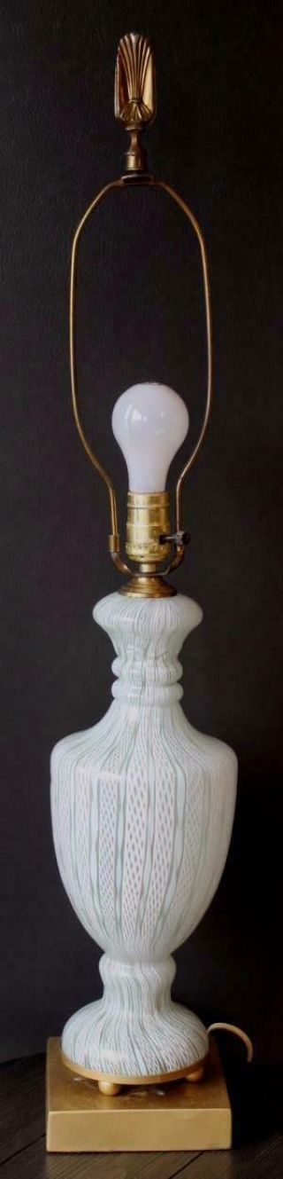 Murano Art Glass Vintage Blue White Latticino Ribbon Table Lamp Mid Century Gold