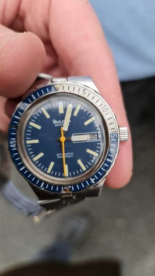 Vintage Bulova Snorkel 666 Feet Automatic Wristwatch With Blue Face