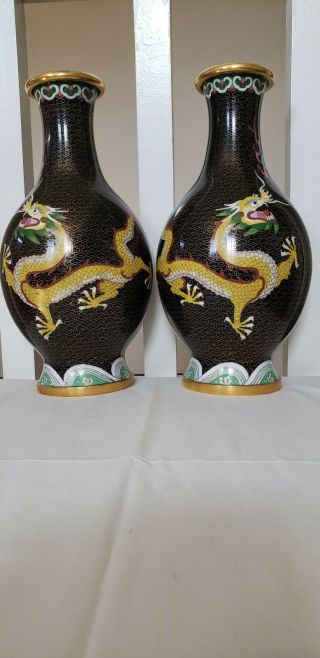 Antique Bronze Chinese China Cloisonne Black Dragon Vase 12 