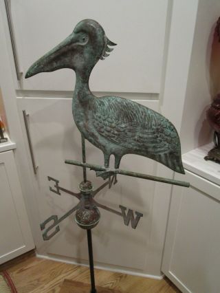 Vintage Copper PELICAN WEATHERVANE roof Art Double Sided w directional 53 ½ 