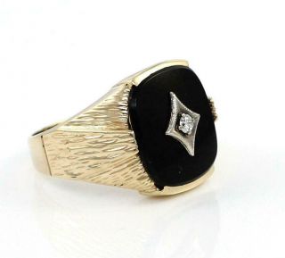 Vtg Men’s Ebson Solid 10k Yellow Gold Black Onyx Natural Diamond Ring Size 10