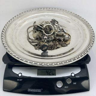 Vtg 925 Sterling Silver Scrap Or Not Tray,  Jewelry Etc 420 Grams=13oz 1 Day Only