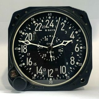 Vintage Ww2 Waltham Cdia Military Aircraft Clock Cockpit 8 Day Dash Clock