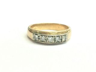 Vintage 14k Yellow Gold 5 Diamond 0.  50 Ctw Wedding Band Ring,  Size 10,  6.  9 Grams