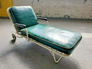 Vintage Heavy Metal Chaise Outdoor Lounge with Extra Pad and Cover on Wheels 2