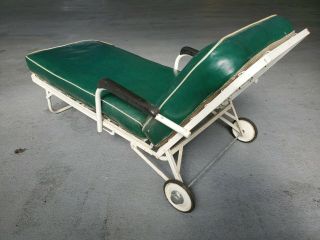 Vintage Heavy Metal Chaise Outdoor Lounge with Extra Pad and Cover on Wheels 3