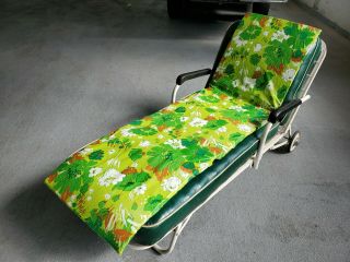 Vintage Heavy Metal Chaise Outdoor Lounge with Extra Pad and Cover on Wheels 6