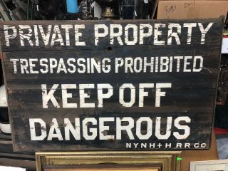 1930 ' S VINTAGE LARGE OAK PAINTED NO TRESPASSING SIGN FROM A RAILROAD CROSSING 2