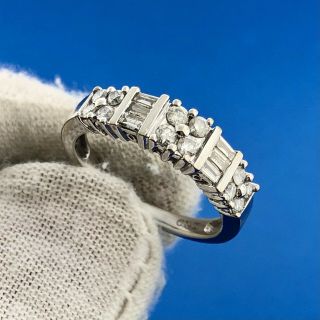 Vintage Estate 14k White Gold Diamond Engagement Bridal Band Ring Size 6