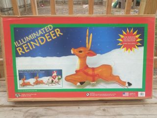 Vintage Cib General Foam Santa Sleigh Reindeer Christmas Blow Mold Light W/ Box