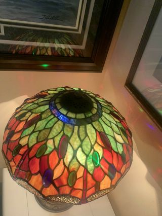 Vintage Dale Tiffany Dragonfly Stained Slag Glass Table Lamp stamped 4