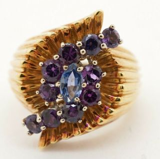 Vintage Heavy 18k Gold 1.  25ctw Blue/purple Sapphire Cluster Cocktail Ring Size 5