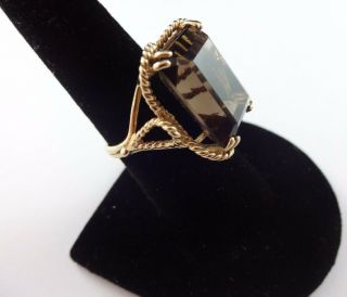 Vintage Solid 14k Yellow Gold Solitaire Ring With Huge Smoky Quartz Gemstone